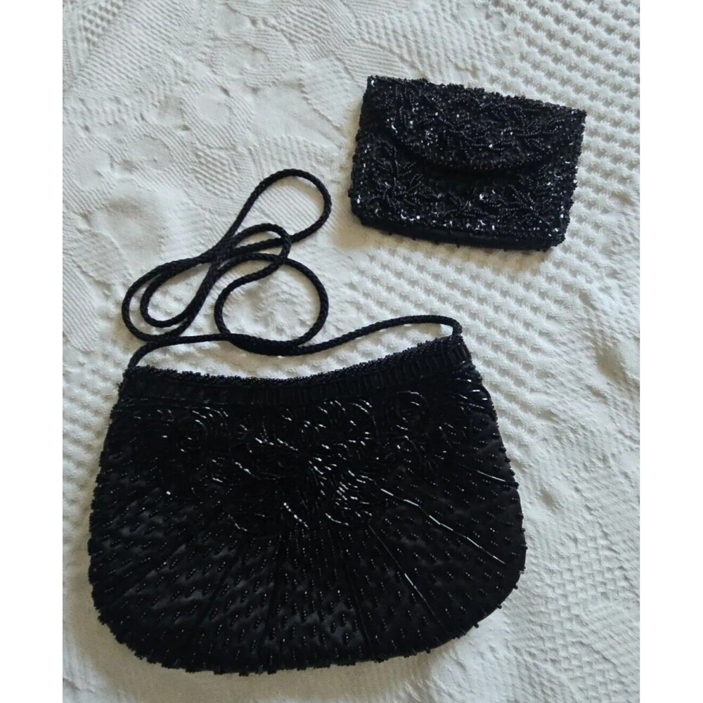 La Regale Vintage Black Beaded Evening Cocktail Purse Includes Change purse